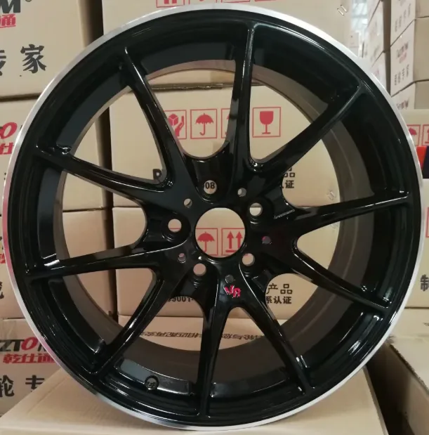 REW009 alloy wheel rim – Gloss Black Machined Lip + Red Lettering