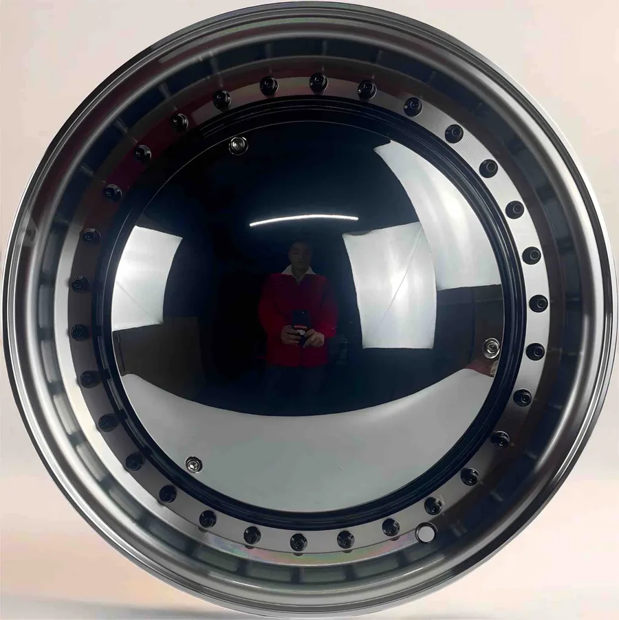 REW024 alloy wheel rim – Gloss Black Machined Lip + Black Rivets