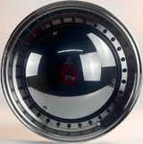 REW024 alloy wheel – Gloss Black Machined Lip + Black Rivets, photo 3