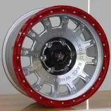 WD034 alloy wheel – Silver Machined Face + Red Lip + Rivets, photo 2