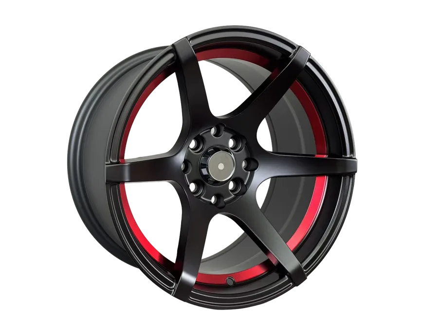 WD1116 alloy wheel rim – Matte Black (Full Paint) + Red Inner Lip