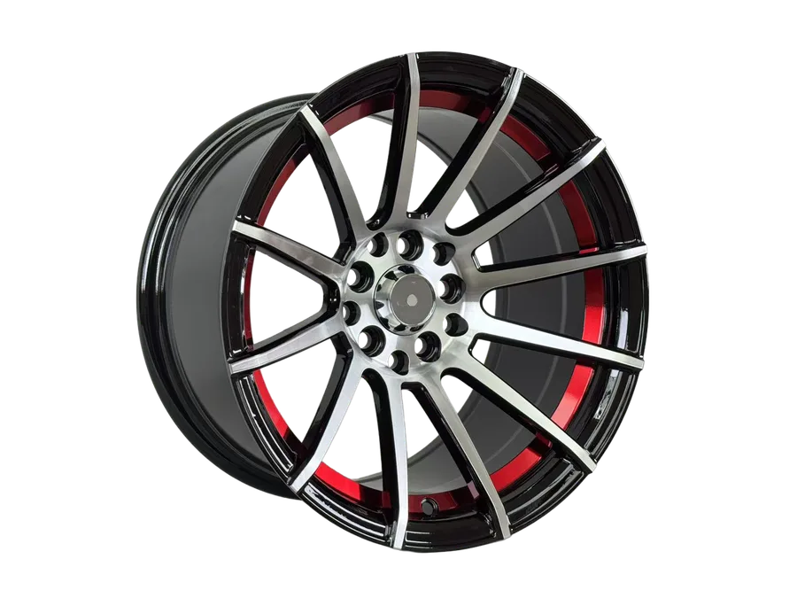 WD1127 alloy wheel rim – Black Machined Face + Red Inner Lip