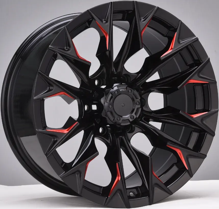 WD370 alloy wheel rim – Gloss Black + Milled Window + Red Clear Coat
